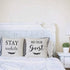 PANDICORN Set of 2 Farmhouse Throw Pillows Covers 18x18 with Quotes Stay Awhile Be Our Guest for Home Décor Living Room Outdoor Porch