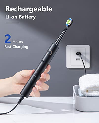 Dnsly Ultrasonic Electric Toothbrush for Adults , Battery Electric Toothbrushes , 8 Sonic Toothbrush Heads , 5 Modes with Smart Timer , 2 Hours Charge for 30 Days Use