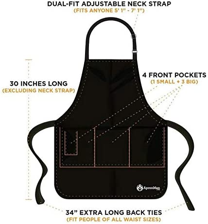 ApronMen - Hangry Definition - Funny BBQ Apron for Dads - 1 Size Fits All Chef Quality Cotton 4 Utility Pockets, Adjustable Neck and Extra Long Waist Ties - Black Color
