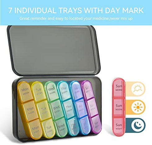 SUMMUE Weekly Pill Organizer 3 Times A Day, 7 Day Pill Box Large Compartments Moisture-Proof Pill Case, Daily Portable Travel Morning Noon Evening Pill Container, for Fish Oils, Vitamins, Supplements