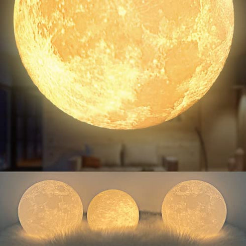 Balkwan Moon Lamp 4.7 inches 3D Printing Moon Light uses Dimmable and Touch Control Design,Romantic Funny Birthday Gifts for Women ,Men,Kids,Child and Baby. Rustic Home Decor Rechargeable Night Light