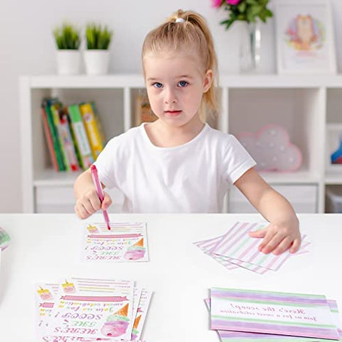 WERNNSAI Glitter Ice Cream Party Invitations with Envelopes - 20 Count Pink Sweet Popsicle Fill in Invite Cards for Girls Birthday Baby Shower Wedding Summer Pool Beach Party Supplies