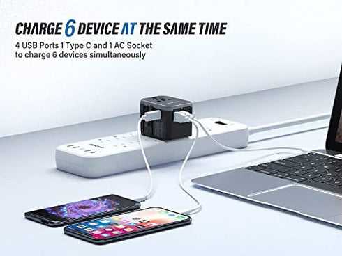 EPICKA Universal Travel Adapter One International Wall Charger AC Plug Adaptor with 5.6A Smart Power and 3.0A USB Type-C for USA EU UK AUS (Grey)