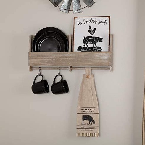 VHC Brands Sawyer Mill Cow Nature Print Chambray Cotton Farmhouse Tabletop Kitchen Fabric Loop Stenciled Runner, Towel Set 6.5x18, Khaki Tan