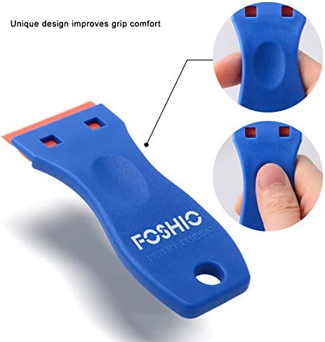 FOSHIO Plastic Razor Blade Scraper Include 2PCS Scraper Tool and 100PCS Blades for Gasket Remover, Labels Decal and Adhesive Remover for Windows and Glass,Blue