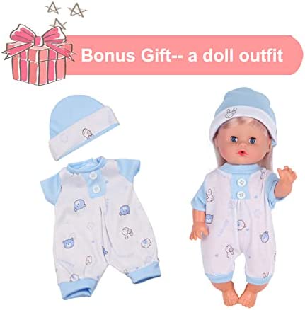 Baby Doll Cradle Bassinet Portable Doll Carrier Carry Bag,Soft Pillow Quilt Plush Bear Doll Clothes Outfits Included,for 9-10-11-12 Inch Alive Baby Doll Reborn Newborn Baby Doll Accessories Gift-wrap