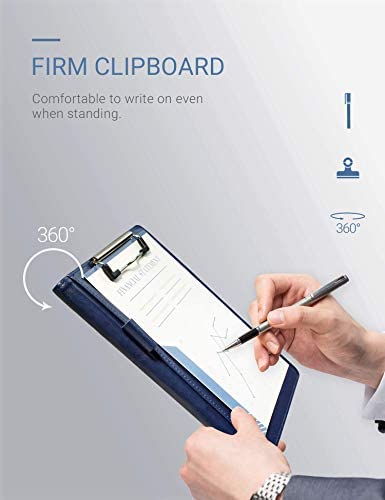 Small Padfolio Clipboard A5 Folder for Writing Pad Refillable 5 x 8 Note pad, Mymazn Faux Leather Clipboard Folder Junior Size Portfolio 5x8 Folio Clip Board (Blue)