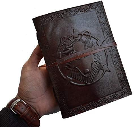 Writing Journal to Write in Special Wolf Leather Book of Shadows Notebook Sketchbook Notepad Office Personal Diary - Eco Friendly Unlined Blank Pages Gift for Men Women grimoire Journal 7x5 Inc