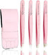 Ruvanti-4 Piece Professional Stainless Steel Tweezers Set - Eyebrow Tweezers, Slant tip, Pointed & Straight Best Precision Tweezers for Facial & Ingrown Hairs,Splinter & Hair Removal Tweezers (Pink)