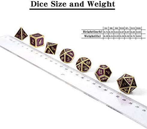 DnDnD Table Game Metal Dice Set, 7PCS D&D Metal Die with Metal Gift Box for Tabletop Games Dungeons and Dragons Dice (Dark Purple and Gold Number)