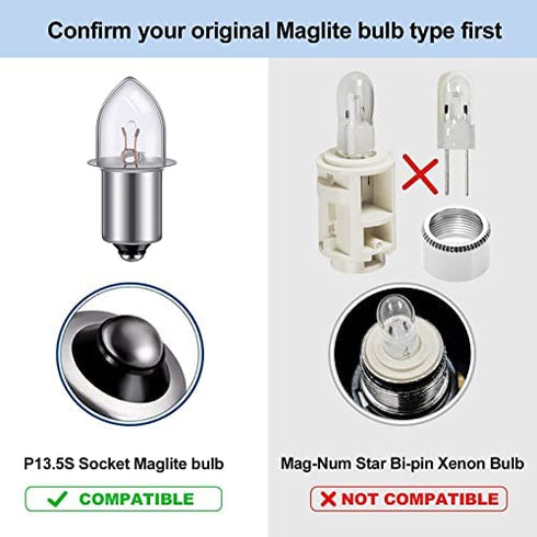 TRLIFE LED Flashlight Bulb DC4-24V, Maglite LED Conversion Kit for 3-16 C&D Cells Maglite Flashlights Torch, P13.5S PR2 3W Maglite Replacement Bulbs 12V 18V Flashlight Maglite Bulb(1 Pack)