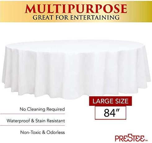 4 White Round Plastic Tablecloth - 84" Plastic Table Cloth | Disposable Tablecloths | White Tablecloths | Plastic Table Cover | Paper Tablecloths for BBQ, Party, Fine Dining, Wedding, Outdoor