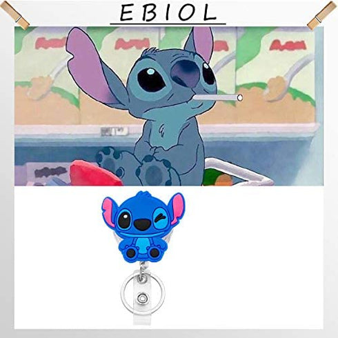 Cartoon Stitch Badge Reel Retractable ID Card Badge Holder with Alligator Clip Name Badge for Student Nurse Employee Coworker (BRL Stitch)