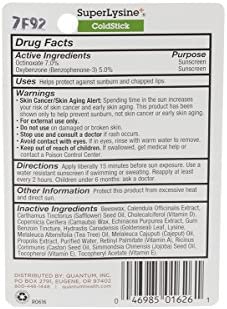 Quantum Health SuperLysine+ ColdStick Lip Sunscreen|Soothes and Moisturizes Lips|Softens and Protects from the Sun|Goes on Clear|0.17 Ounce