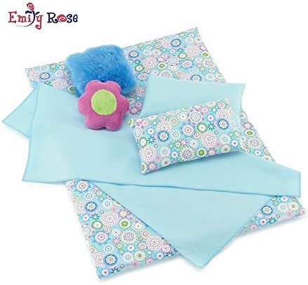 Emily Rose 18 Inch Doll Bed Crib Cradle Bedding Accessory Gift Set Kids Girls | Fun 6 PC Reversible Doll Accessories Play Set for 14"-18" Doll Beds