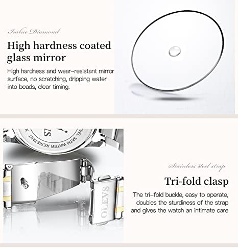 OLEVS Women Watches Gold Silver Stainless Steel Waterproof Analog Large Easy Reader Day Date Watches