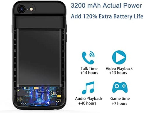 Wireless Battery Case for iPhone SE2 SE 2020 8 7 6s 6 Portable 3200mAh Rechargeable Protective Qi Charging Case Extended Battery Pack Charger Case Black New Version