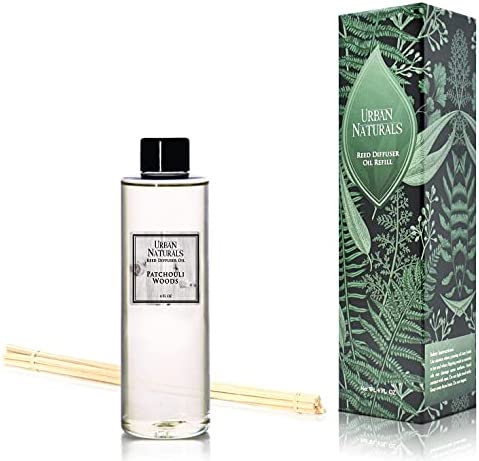 Urban Naturals Patchouli Woods Reed Diffuser Refill Oil with Replacement Sticks Kit | Sandalwood, Patchouli & Ylang Ylang Room Scent. Vegan. Made in The USA