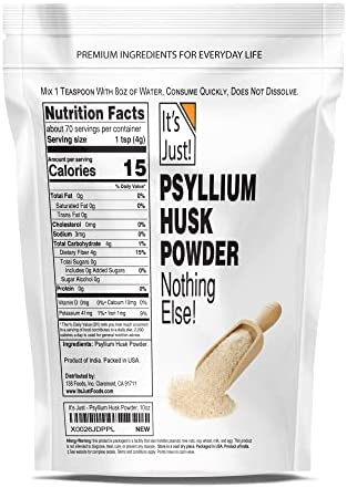 It's Just! - Psyllium Husk Powder, Easy Mixing Dietary Fiber, Cleanse Your Digestive System, Finely Ground Powder, Ideal for Keto Baking, Non-GMO (10oz)
