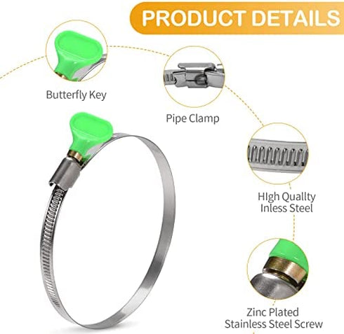 GLIDESTORE 6-Inch Hose Clamps Stainless Steel (Adjustable 5 1/2 - 6 1/3 Inch Diameter), Easy Turn Thumb Screw Metal Clamp, Ideal for Dryer and Plastic Vent Ducts, 5-Pack (Easy Turn Clamp)