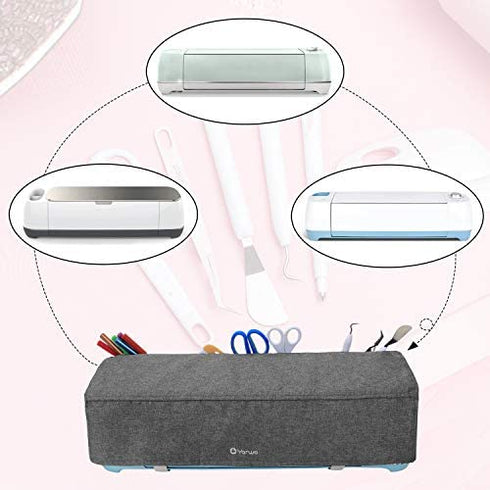 Yarwo Dust Cover with Back Pockets Compatible with Cricut Explore Air (Air 2), Cricut Maker, Maker 3, Heavy-Duty Nylon Cover Storage, Gray