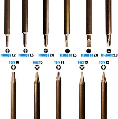 Tockrop 11 PCS Screwdrivers Set - with Torx Bit T6 T5 T4 T3 T2, Phillips Bit 2.0 1.5 1.2, Flathead Bit 2.0 1.5, Tri-Point Bit 2.0 - Magnetic Screwdrivers Precision Repair Tool Kit