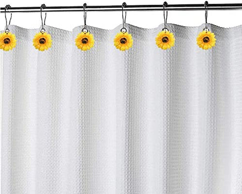 CHICTIE Sunflower Shower Curtain Hooks Rings, Yellow Flowers Decorative Shower Curtain Hooks, 12 Pcs Rustproof Shower Rings for Bathroom Set (Yellow Sunflower)
