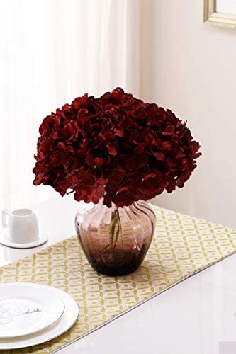 AVIVIHO Hydrangea Silk Flowers Burgundy Heads Pack of 10 Big Hydrangea Flowers Artificial with Stems for Wedding Home Party Shop Baby Shower Decor