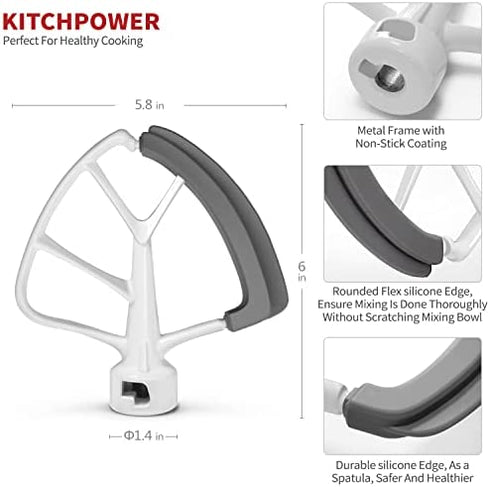 KITCHPOWER 4.5-5 Quart Flex Edge Beater for KitchenAid Tilt-Head Stand Mixers,Kitchen Aid Attachments for Mixer,Flat Beater With Flexible Edges,White