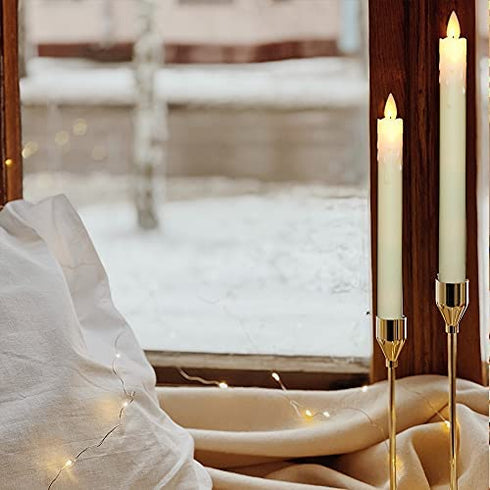 Flameless Taper Candles with Remote and Timer, Moving Wick LED Flickering Window Candles Battery Operated for Christmas, Dinner Table Centerpieces, Party Decoration, Set of 2 (Dripping Wax 2)