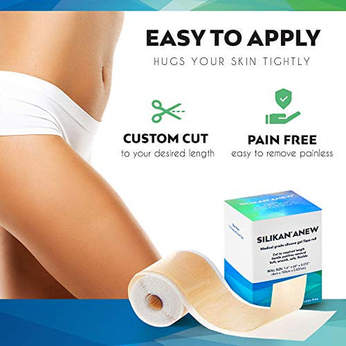 Silicon Gel Medical Grade Scar Tape- Para Cicatrices Soft Silikan Silicone Sheeting Strips Breast Scar Surgery Pale Skin Color Roll 1.6” X 60” long roll 3mths Scar Help