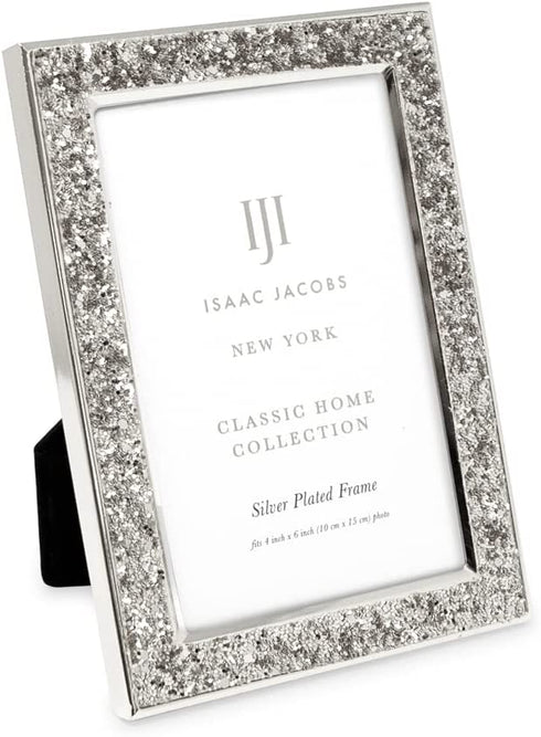 Isaac Jacobs 4x6 Silver Metal Glitter (Vertical & Horizontal) Picture Frame, with Black Fabric Easel, Wall-Mountable, Made for Tabletop, Counterspace, Shelf and Desk (4x6, Silver Glitter)
