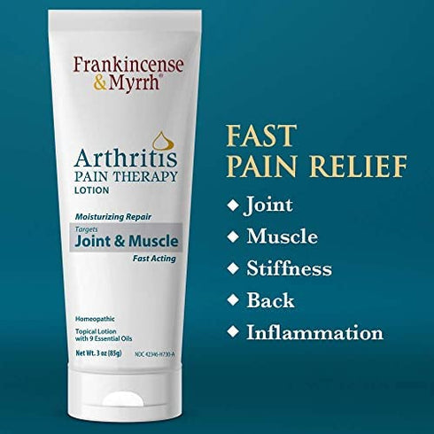FRANKINCENSE & MYRRH Arthritis Pain Therapy Lotion – Fast Acting Pain Relief Cream and Hydrating Skin Repair, Net Weight 3 Ounces - 1 Pack