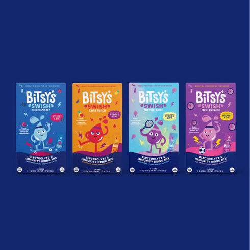 Bitsy's Swish Electrolyte Powder Packets, Hydration Drink Mix with Immunity Boosting Vitamin C, B2, Zinc & Electrolytes, Gluten Free Water Enhancer, Low Sugar, Natural Flavor, Pink Lemonade, 6 Sticks