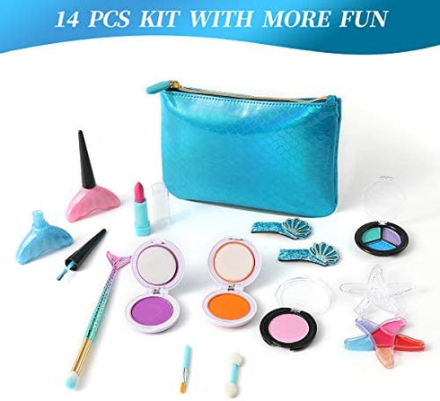 TOKIA Mermaid Makeup Kit for Girls, Big Pieces Kids Makeup Kit for Age 8-12, Safe & Washable Mermaid Makeup Toys, Great Birthday Idea for Little Girls 3 4 5 6 7 8 9 10 Years Old