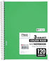 Mead Spiral Notebook, 3 Subject, College Ruled Paper(05748), 120 Sheets, 10-1/2" x 8", Assorted Color - 1 Count