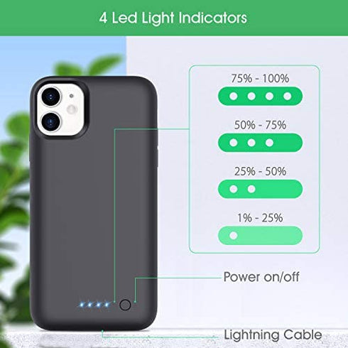 LanLuk Battery Case for iPhone 11, 6800mAh Portable Protective Charging Case Compatible with Apple iPhone 11 (6.1inch) Rechargeable Extended Battery Charger Case Backup Power Bank Cover(Black)