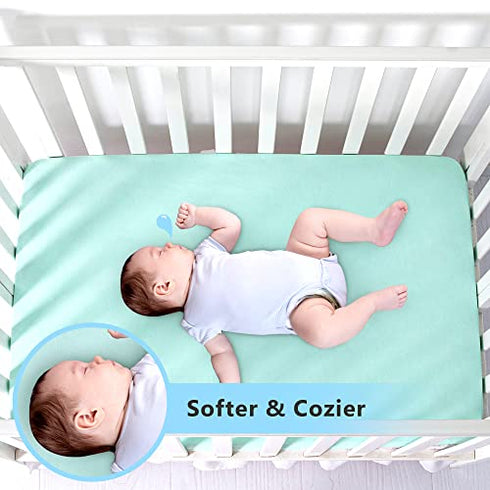 TILLYOU 2 Pack Mini Crib Sheets - Fitted Crib Sheet for Stretchy Jersey Knit Portable Mini Crib, Play Yard, Playpen, Playard Bedding Sheet for Boy Girl, Light Green & Light Gray