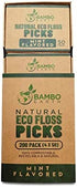 Natural Dental Floss Picks - Eco Friendly Cruelty Free & Vegan Tooth Flossers Pick Set with Biodegradable and Compostable BPA Free Handle & Zero Waste Packaging - 200 Pack (Mint Flavored)