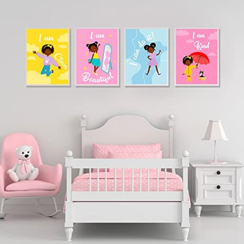 9 Pieces Motivational Black Girl Wall Decor Girls Room Decor African Girl Inspirationa Quotes Poster Unframed Black Girls Art Prints for Kids Teen Girls Room Wall Decorations,Unframed, 8 x 10 Inch