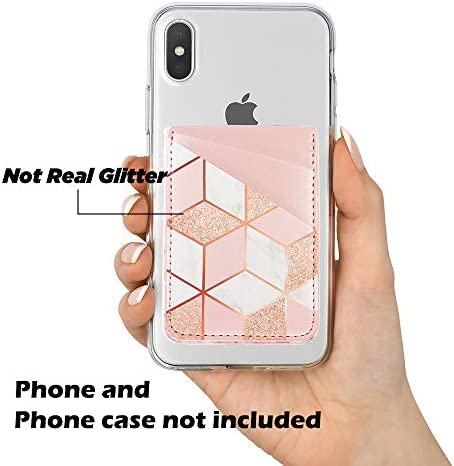 uCOLOR Phone Card Holder PU Leather Wallet Pocket Credit Card ID Case Pouch 3M Adhesive Sticker on iPhone Samsung Galaxy Android Smartphones (Rose Gold Glitter White Marble)