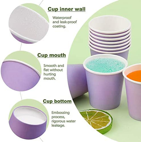 Mnuizu 50 Pack 3 oz Purple Paper Cups,Disposable Bathroom Cups,Mouthwash Cups,Espresso Cups,Small Paper Cups Ideal for Bathroom,Party,Picnic etc.(Purple)