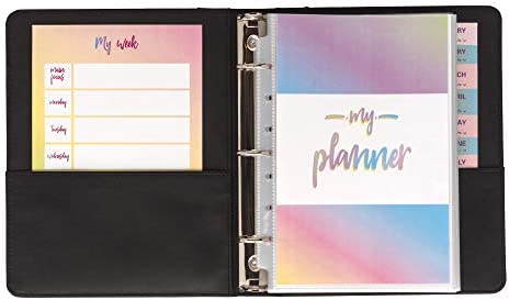 Samsill 1" Junior Size Contrast Stitch Leather 3 Ring Binder, Holds 8.5 x 5.5" Paper Size, Portfolio Organizer, Black