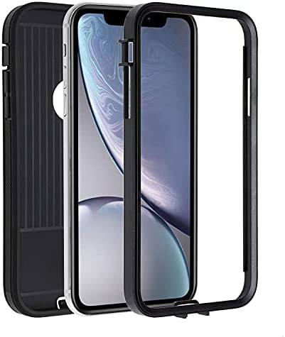 Ballaber Case for iPhone XR Defender Durable 2 in 1 Shockproof Rugged Heavy Duty Full Body Protective Hard Bumper Soft Silicone Cover Support Wireless Charging 6.1 inch (Black)
