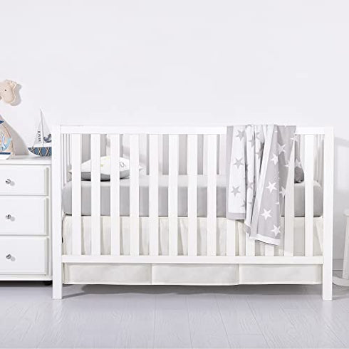 TILLYOU White Pleated Crib Bed Skirt for Baby Boys Girls, 100% Natural Soft Dust Ruffle, Standard Nursery Bedding Toddler Bedskirt Solid, 14" Drop
