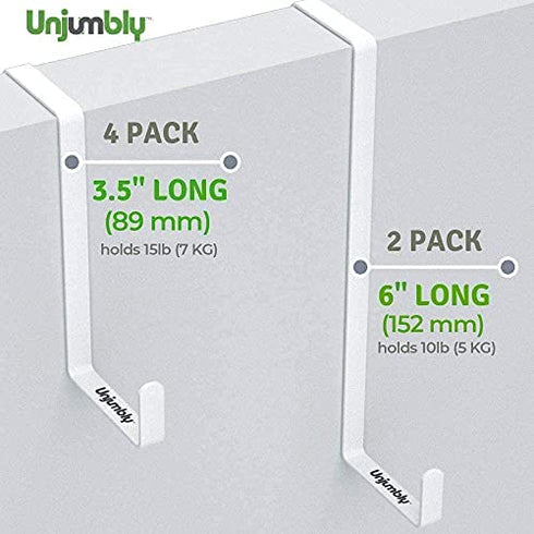 Unjumbly Over The Door Hooks, Set of 2 - Strong Hooks for Laundry Room Organization & Bathroom Storage - Over Door Towel Rack - Fits Wide & Thin Doors - White