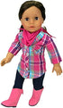 Sophia's Plaid Button Up Blouse, Denim Jeggings with Pockets, Pink Bandana, and Pink Cowgirl Boots Outfit 4 Piece Set for 18" Dolls, Multicolor