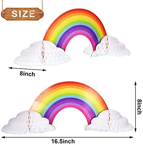 Rainbow Honeycomb Paper Centerpiece Rainbow Cloud Centerpieces Unicorn No Crease Converting Rainbow Centerpieces for Birthday Party Baby Shower Tables Decoration (6 Pieces)