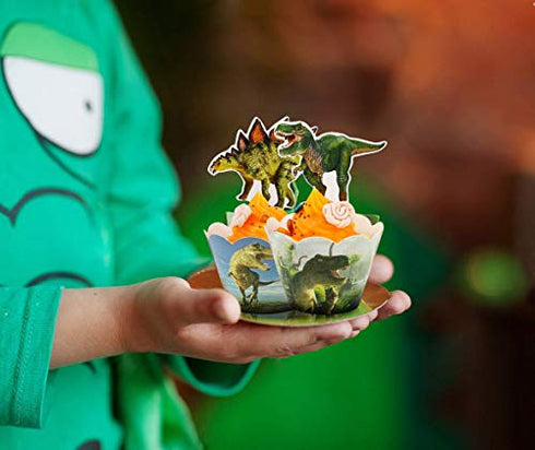 Dinosaur Cupcake Toppers and Dinosaur Cupcake Wrappers 48 Pcs Dinosaur Party Decorations Birthday Party Supplies For Boys Dino Cupcake Topper