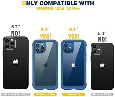 Diaclara Designed for iPhone 12/12 Pro Case, Full Body Rugged Case with Built-in Touch Sensitive Anti-Scratch Screen Protector, Soft TPU Bumper Case for iPhone 12/12 Pro 6.1" (Blue and Clear)